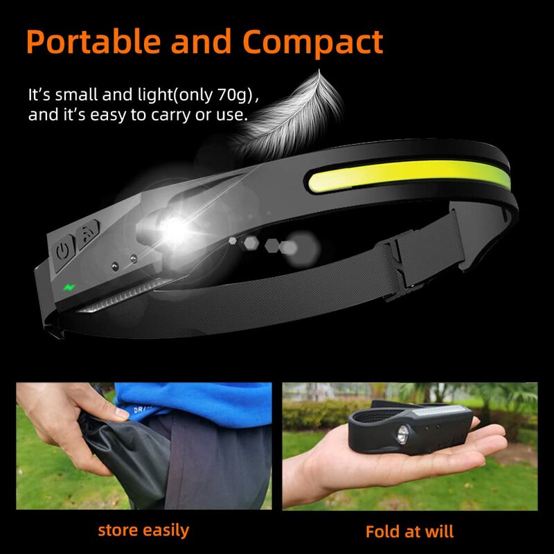 SUPERFIRE HL65 COB LED Headlamp With Sensor Built-in Battery Flashlight USB Rechargeable Head Lamp Torch 5 Lighting Modes Work