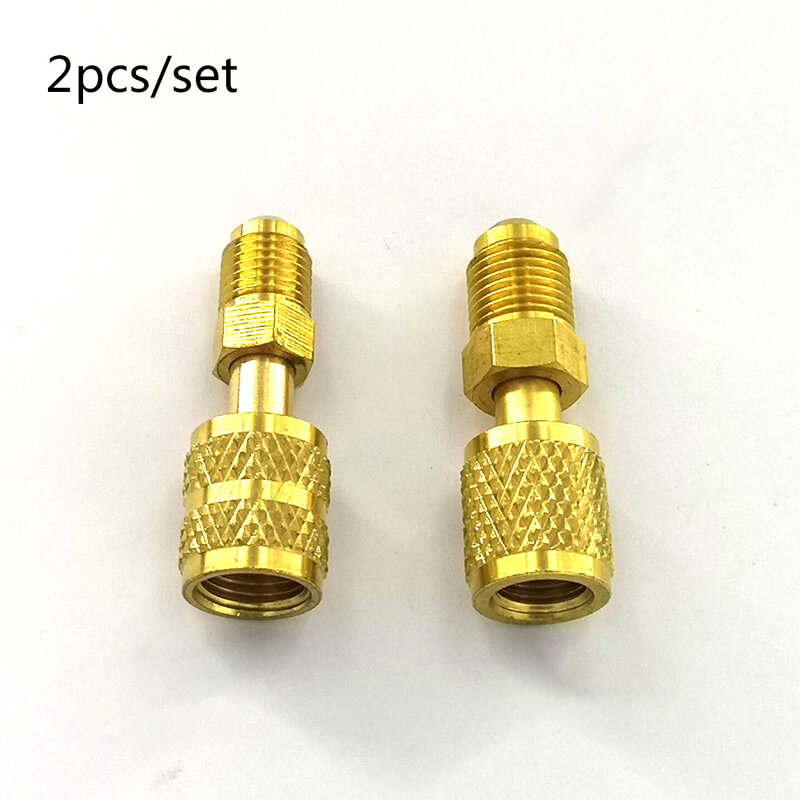 2Pcs Brass Refrigerant R410A Adapter Female Male 5/16'' SAE Quick Couplers To 1/4'' SAE Flare Connection Adapter