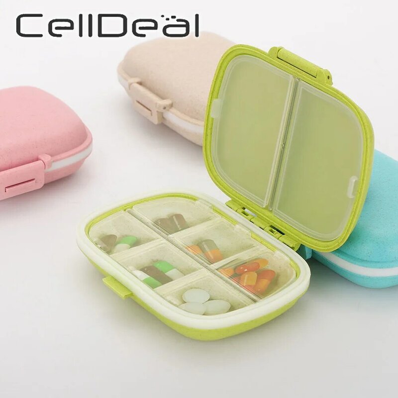 8 Grids Organizer Container For Tablets Travel Pill Box With Seal Ring Portable Mini Wheat Straw Plastic Container For Medicines