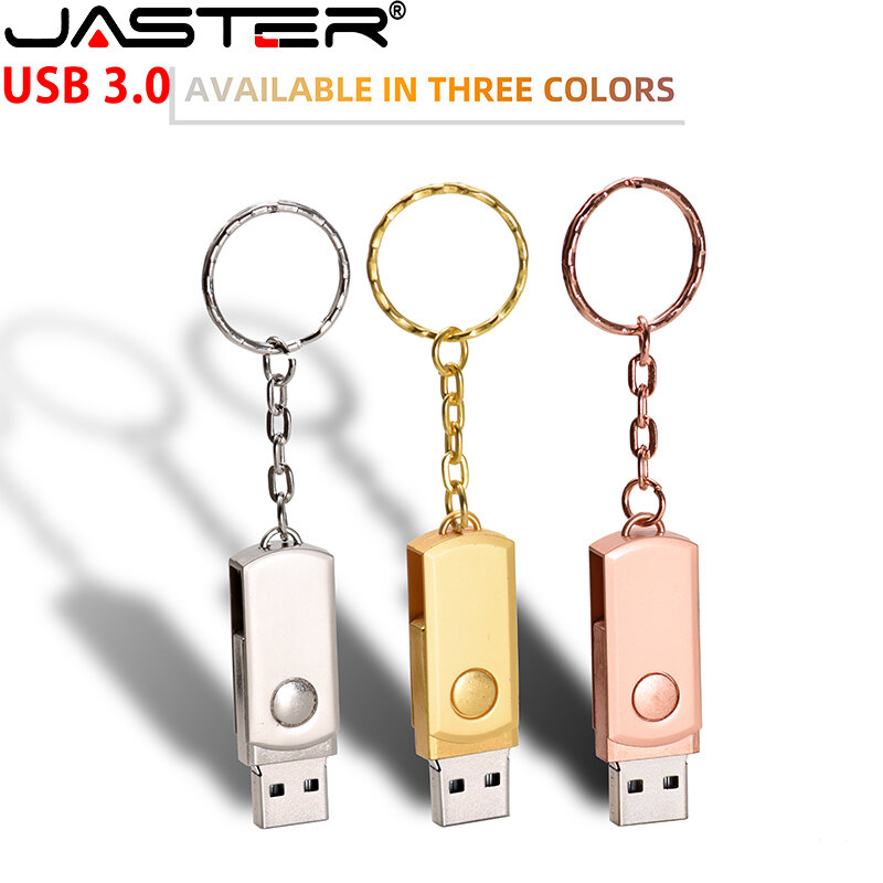 JASTER-Pendrive USB 3,0 de acero inoxidable, unidad Flash de 128GB, 16GB, 32GB, 64GB, con llavero