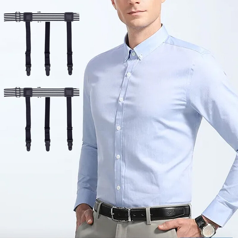 2 pçs prático negócio multifuncional antiderrapante coxa suspender invisível universal ajustável com clipes camisa masculina ficar cinto