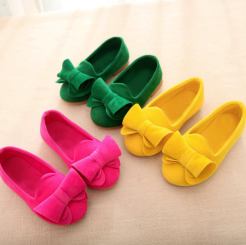 حلوى لون الأطفال أحذية الفتيات الأميرة أحذية موضة بنات الانزلاق على الأحذية مع القوس 1-12 سنة أطفال أحذية MCH011