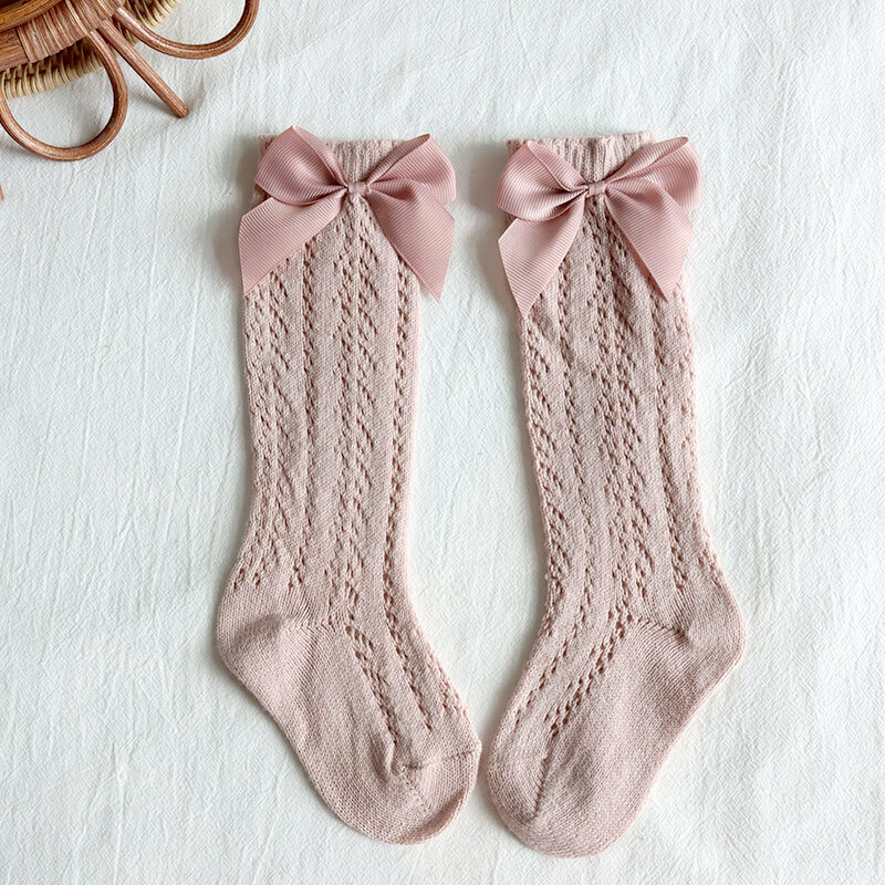 Baby Infants Kids Toddlers Girls Princess Knee High Socks Tights Leg Summer Thin Bow Solid Cotton Mesh Stretch Cute Sock 0-9Y