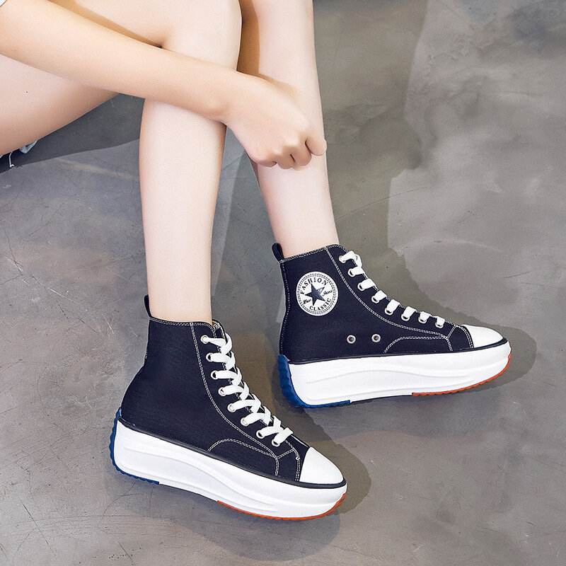 Giày Vải Nữ Huấn Luyện Viên Nữ Cao Cấp Top Giày Sneaker Nữ Thu Đông Nữ Giày Thoáng Khí Bé Gái Trắng Đen Giày QW-62