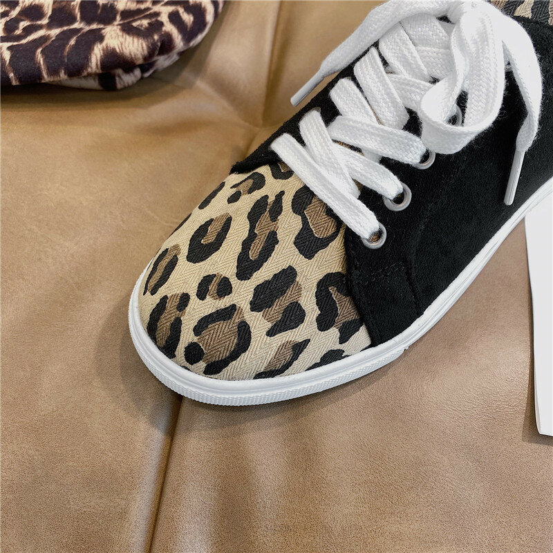 Leopardo impressão mulher vulcanizar sapatos casuais tênis para mulher outono verão plus size 43 moda lona sapatos femininos apartamentos