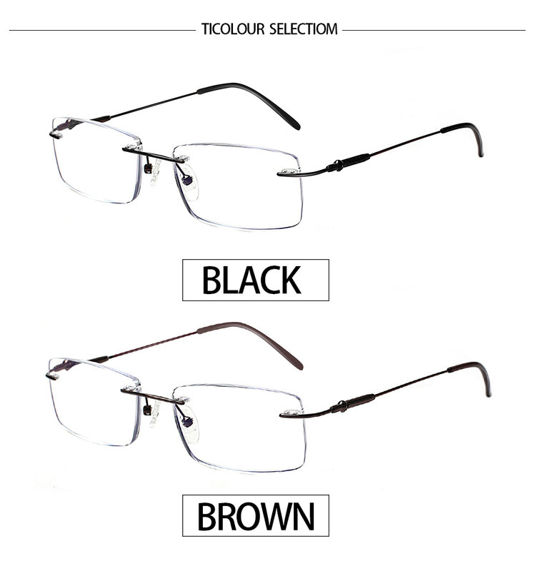 Turezing金属リムレス快適な老眼メガネの男性女性hdリーダー眼鏡視度 + 1.0 + 2.0 + 3.0 + 4.0 + 5.0 + 6.0