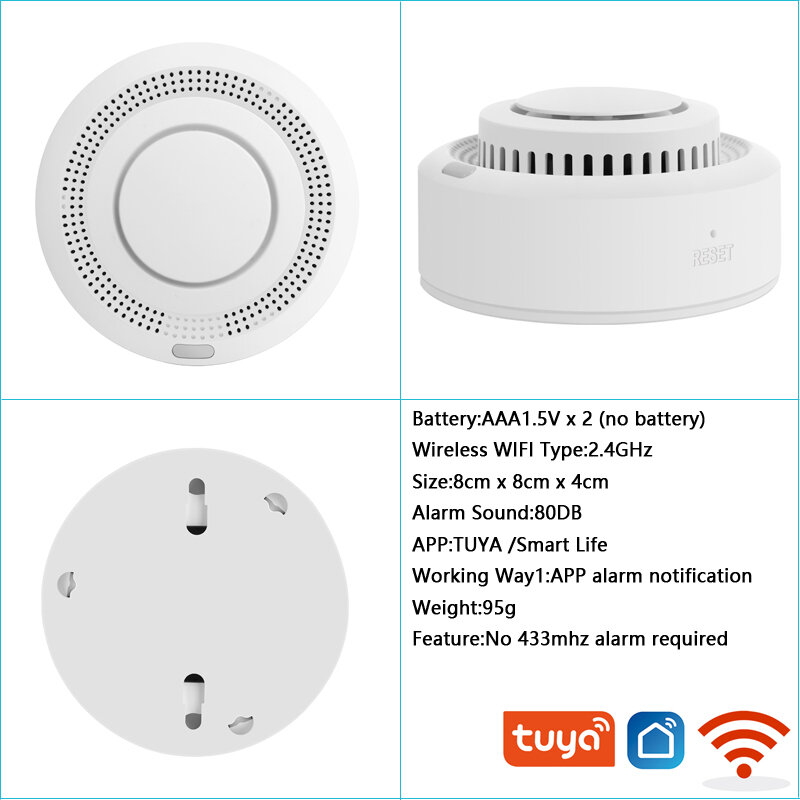 Tuya-Independent Smoke Detector Sensor, Alarme De Incêndio, Home Security System, Bombeiros, Wi-Fi, Smoke Alarm, Proteção Contra Incêndio