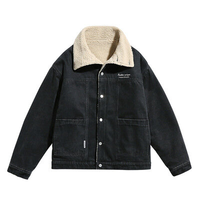 Japanese Men's Clothing 2021 Autumn And Winter New Lamb Velvet Jacket Jacket Texture Denim Loose Warm Cotton-padded Clothes
