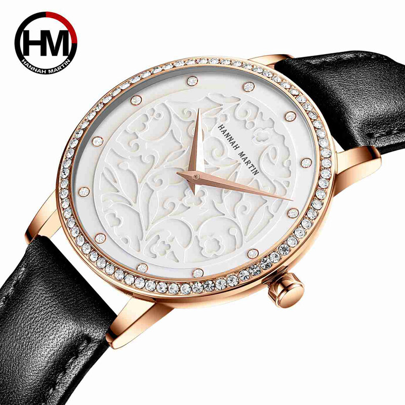 Hannah Martin Marke Frauen Uhren Luxus Quarz Damen Uhr Mit Lederband Diamant Casual Wasserdichte Weibliche Uhr Relogio