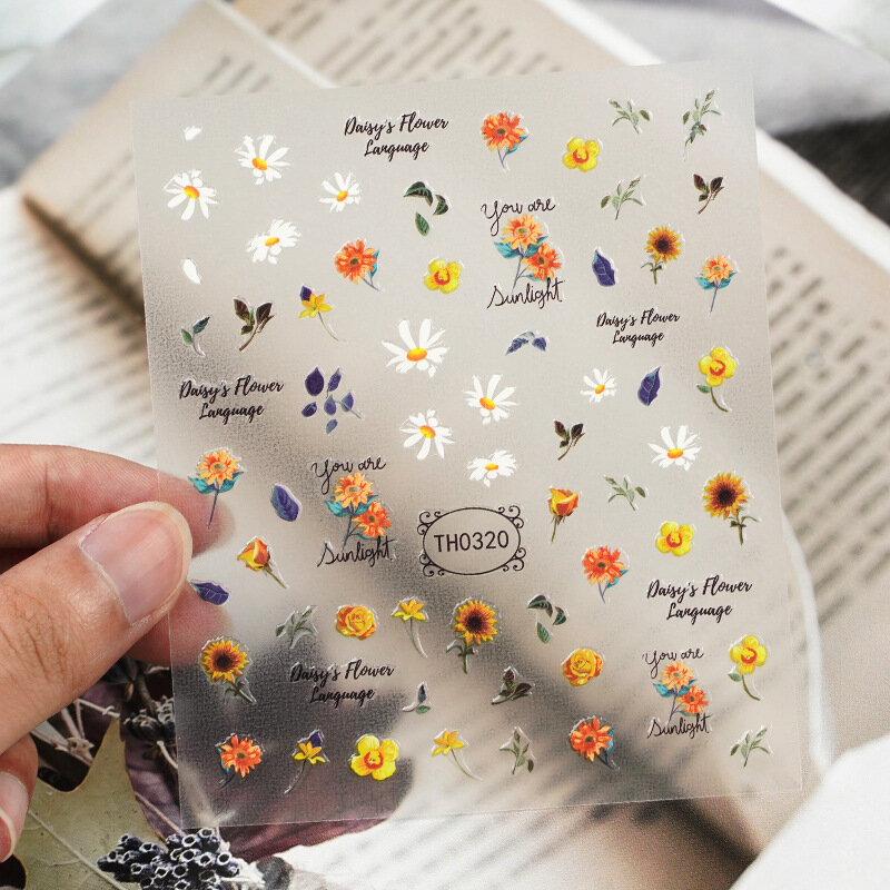 Pegatinas de dibujos animados personalizadas para uñas, diseño de mariposas y flores, pequeñas letras frescas, para decoración de uñas, 1 unidad