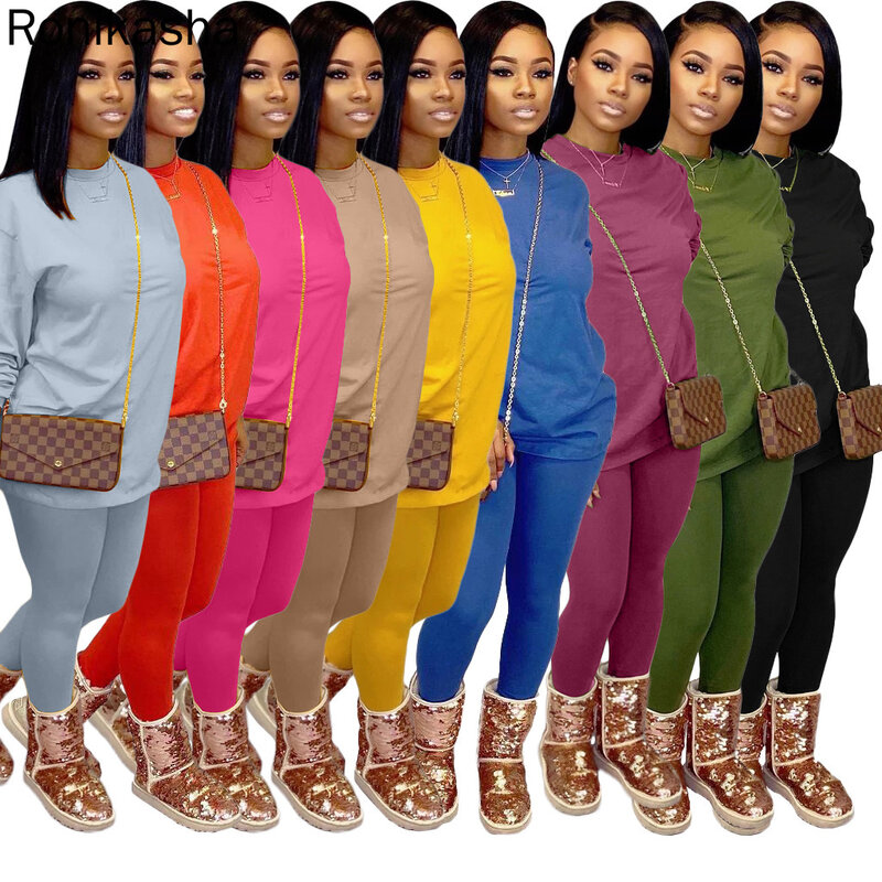 Ronikasha-여성 티셔츠 레깅스 세트, 가을 의류, 여성 패션 의류, 도매 아이템, 9 가지 색상