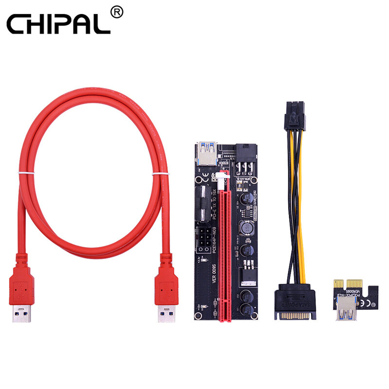 CHIPAL VER009S PCI-E 라이저 카드 009S PCI Express PCIE 1X ~ 16X Extender 1M 0.6M USB 3.0 케이블 SATA-비디오 카드 용 6Pin 전원
