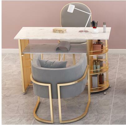 Conjunto de mesa e cadeira de manicure, tela vermelha de mármore, combinação simples de manicure, mesa de maquiagem, estilo europeu, ferro, novo estilo