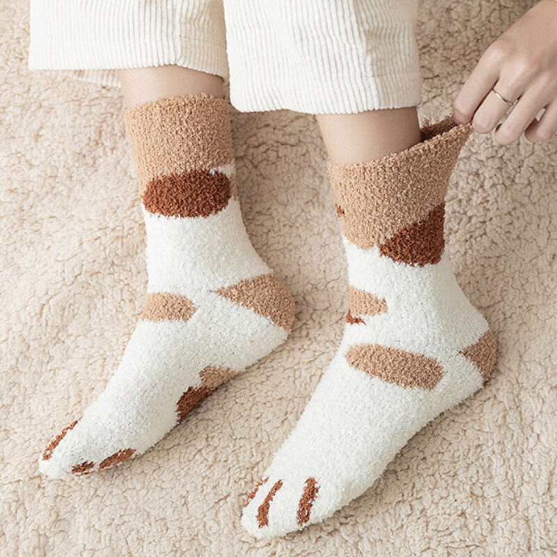 Hot Sale Cashmere Coral Velvet Socks Women Wholesale Autumn and Winter Cat Claws Thick Warm Sleep Sleeping Foor Sleep Pile Socks