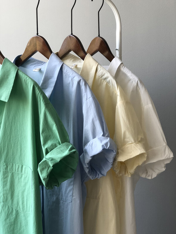 CMAZ-Camisa de manga corta de algodón para mujer, camisa blanca con cuello vuelto, con una hilera de botones, elegante, T9016 #, 2021