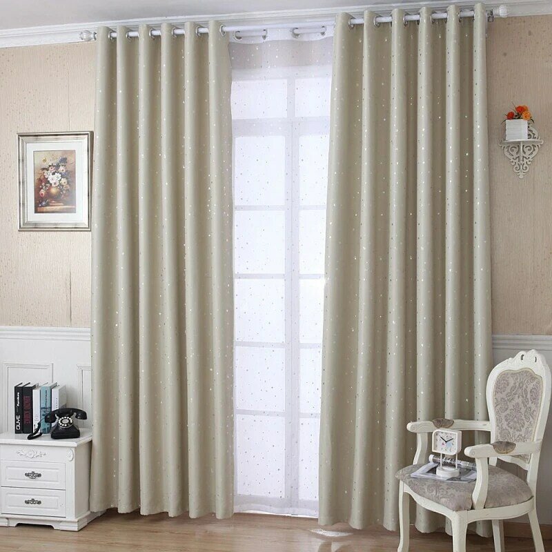Silver Star Blackout Curtains For Living Room Bedroom White Tulle Sheer Curtains Fabric Drapes Window Treatments Short Blue Pink
