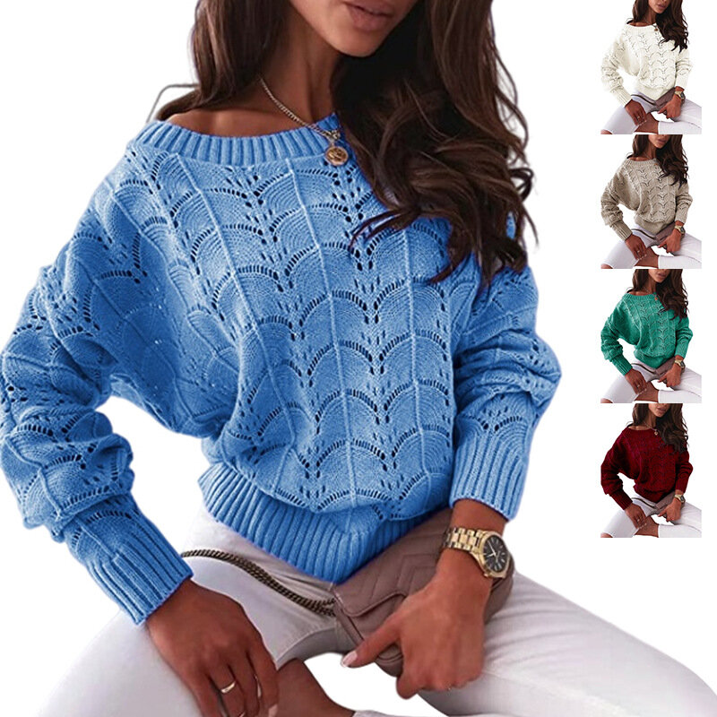 Женский трикотажный свитер с открытыми плечами и длинным рукавом «летучая мышь»