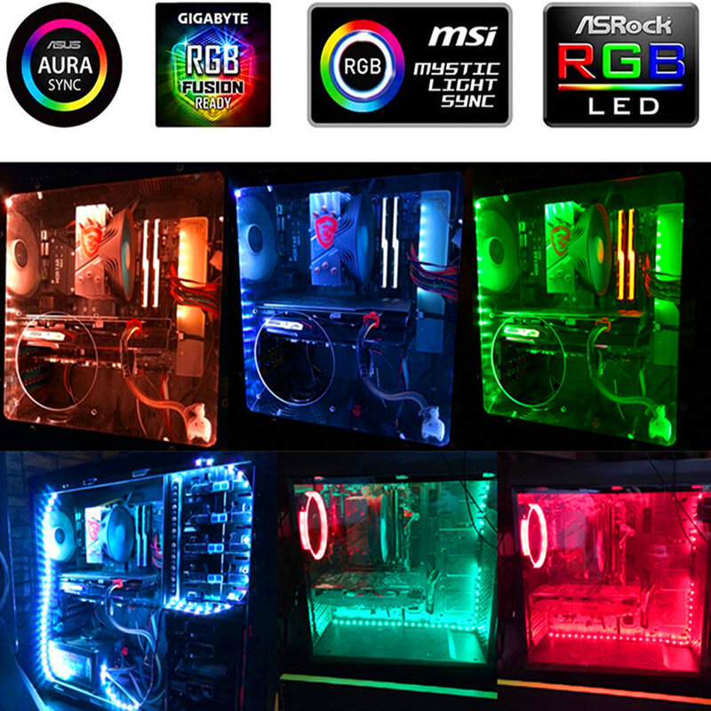 Striscia LED RGB 12V 4pin 5050 nera per PC ASUS Aura SYNC,MSI Mystic Light,GIGABYTE RGB Fusion2.0 Header sulla scheda madre