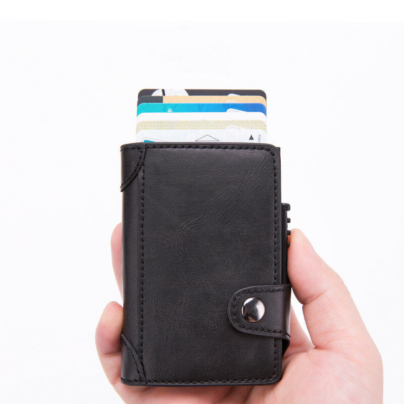 2019 새로운 안티 절도 카드 홀더 패션 금속 신용 카드 홀더 RFID 차단 알루미늄 카드 케이스 PU 가죽 여행 카드 지갑