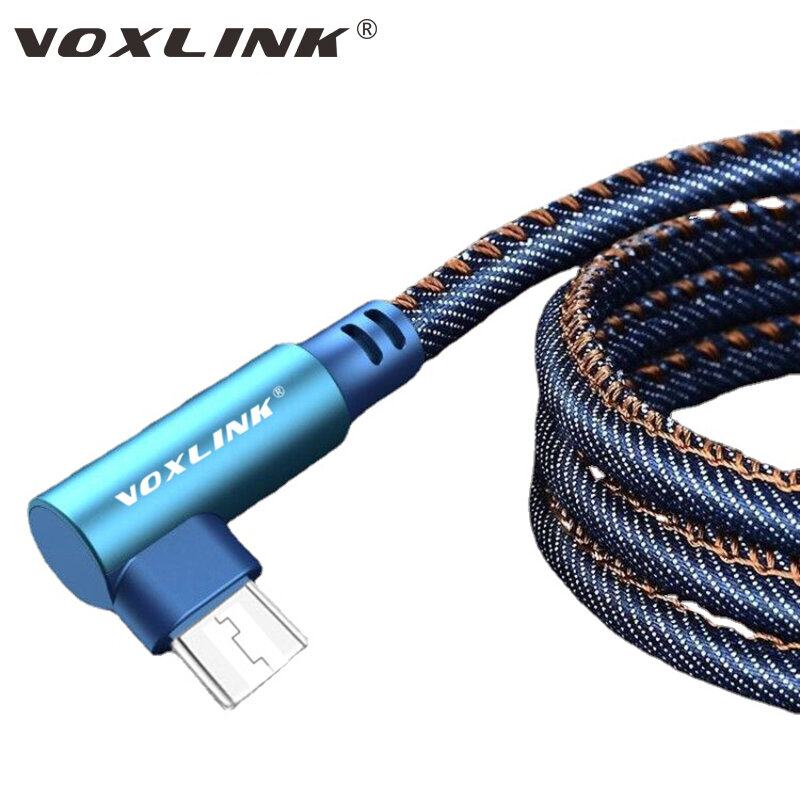 VOXLINK-Cable Micro USB vaquero, Cable de datos de carga rápida para Samsung/xiaomi/lenovo/huawei/HTC/Meizu, Cables de teléfono móvil Android
