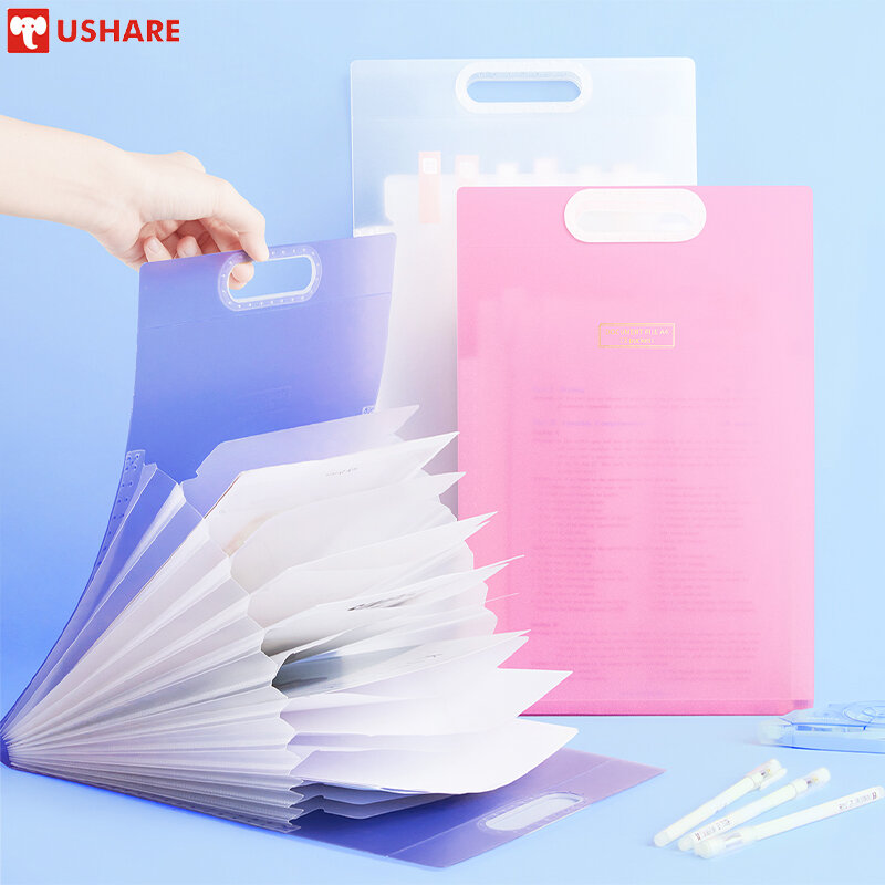 USHARE File Folder A4 Penyimpanan Dokumen Tas Penyimpanan Tahan Air Folder Portabel Organizer Tas File Multi-lapis Perlengkapan Kantor