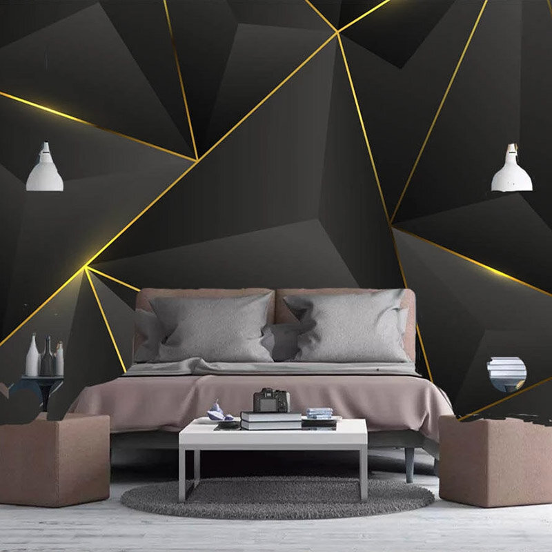 3D abstrato geométrico papel de parede listrado ouro, parede foto personalizada, papel mural, sala de estar, sofá, TV fundo, Home Decor