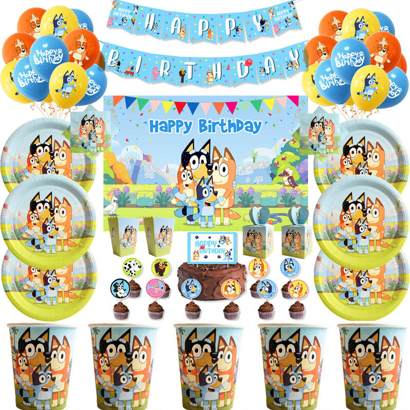 Hot Cartoon Bingo Bluey tema decorazioni per feste di compleanno Set di  stoviglie usa e getta per bambini Baby Shower Bluey forniture per  decorazioni per feste / Forniture da festa