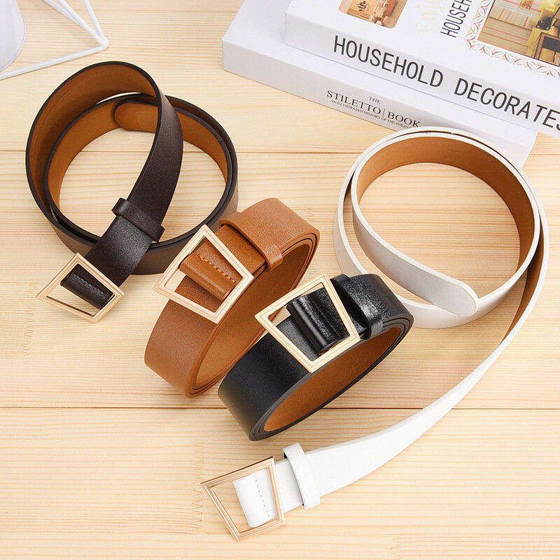 Cinturones de diseño para mujer, cinturón de cuero con hebilla de Metal dorado de alta calidad, para Vaqueros