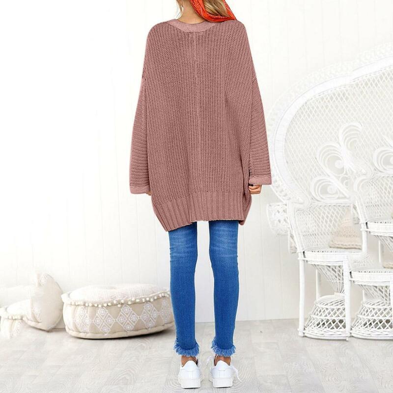 Dujujunyi leniwy, luźny sweter damski jednolity kolor, długi rękaw bluza wkładana przez głowę Casual V-Neck Pure Color kobiecy sweter topy