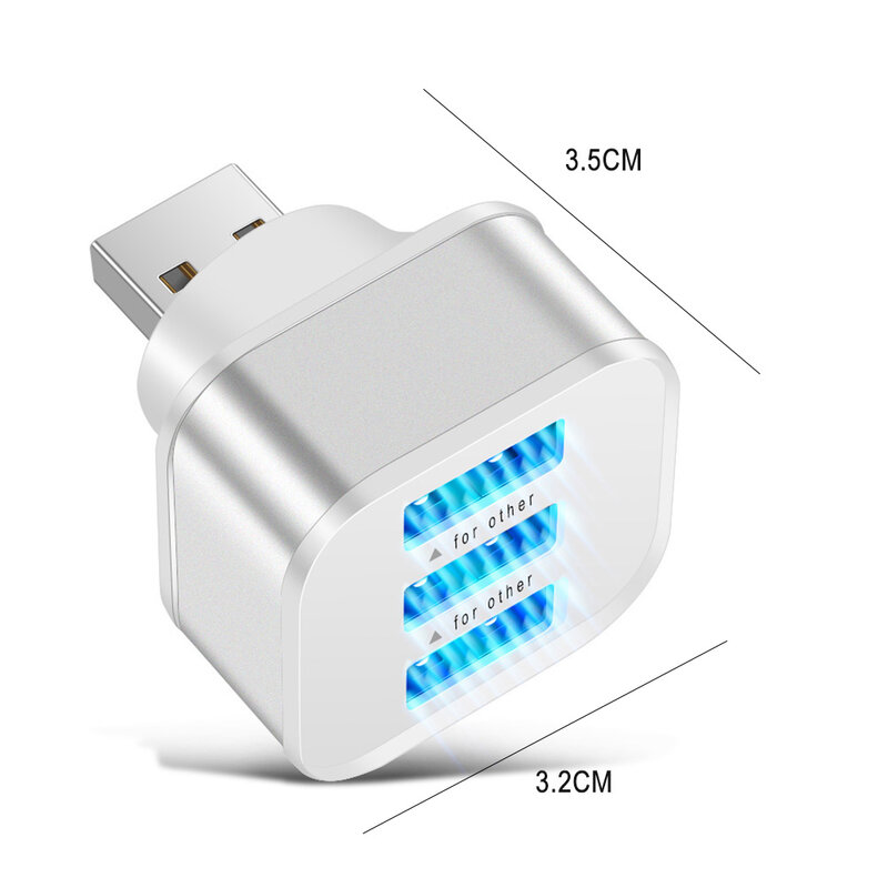 USB2.0 허브 3 포트 어댑터 고속 휴대폰 충전기 LED 표시기 포함