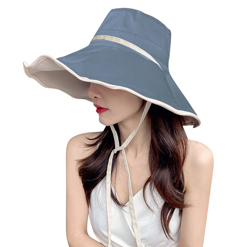 ฤดูร้อนสอง Sun หมวก Anti-UV Beach Sun Floppy หมวกหมวกแบนกว้าง Brim Sun หมวกหมวกสาว