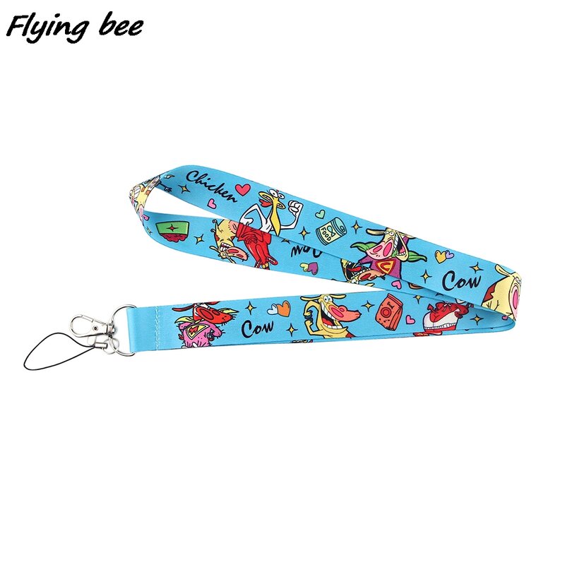 Flyingbee Cartoon Chicken And Cow Goose Hedgehog Boy Key Chain Lanyard Neck Strap For USB Badge Holder DIY Hang Rope X1173