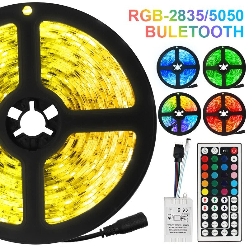 Tira de Luces LED con Control remoto para habitación, diodo flexible de cinta impermeable, 12V, RGB, DC 5050, SMD2835