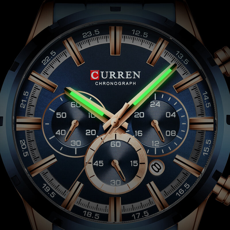 Curren nova moda azul dos homens relógios marca superior relógio de luxo esportes cronógrafo à prova dwaterproof água relógio de quartzo masculino