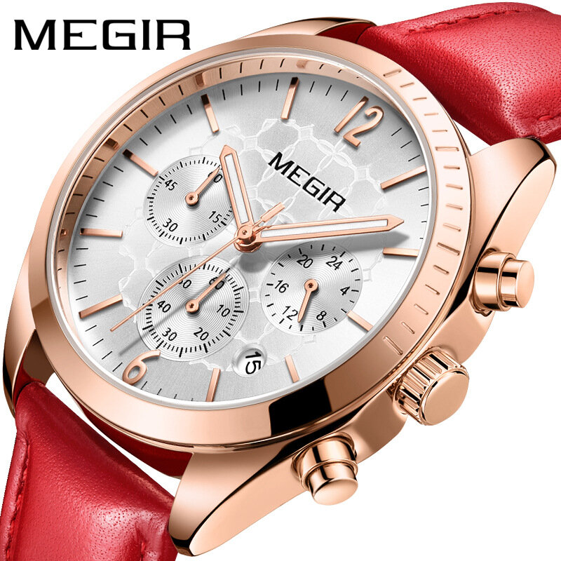 ドロップシッピングクロノグラフ megir 女性腕時計クォーツファッション古典的な防水レディース腕時計ギフト高品質腕時計