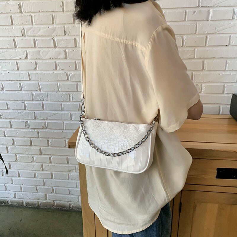 Bolsa feminina retrô, nova bolsa de axila para atividades ao redor da moda, cor sólida, de textura selvagem, bolsa de ombro