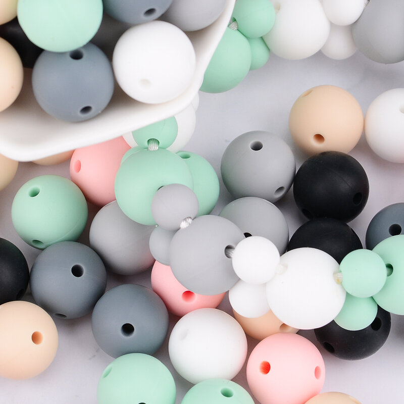 LOFCA – perles de dentition en Silicone pour bébé, 10 pièces, 2/4 trous, 15mm, sans BPA, qualité alimentaire, pour fabrication de collier à faire soi-même, pendentif