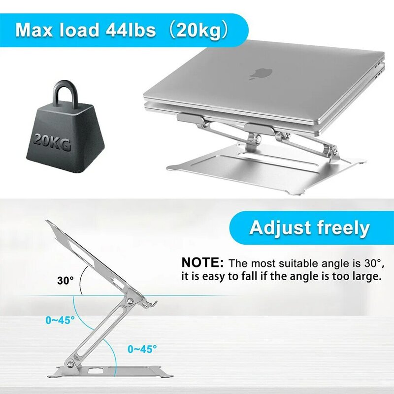 Soporte de aluminio ajustable para ordenador portátil, soporte ergonómico multiángulo con ventilación de calor para Notebook, MacBook, Dell, HP, más de 10-17,3 pulgadas