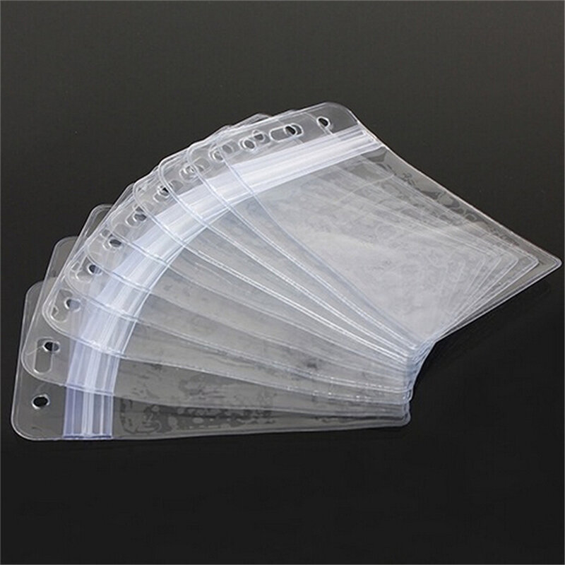 10 Pcs ID Card Badge Holder Name Cards with Zipper Vertical Transparent Plastic Clear Card Cover Exhibition Office Supplies