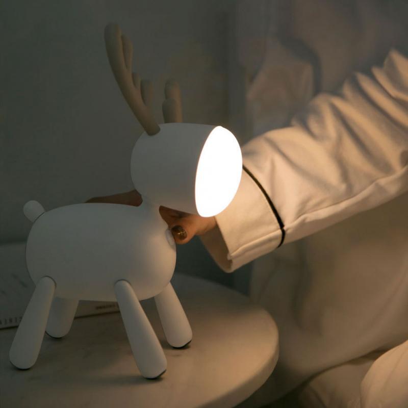 1pc silicone 1w/5v elk deer rotativo noite luz cauda ajustável tempo usb lâmpada crianças quarto decoração embutido 1200ma bateria luz
