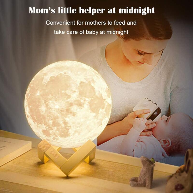 LEADLY Moon Lamp Moon Light Night Light USB Charging Touch Control Brightness 3D Printed Warm And Cool White Lunar Lamp