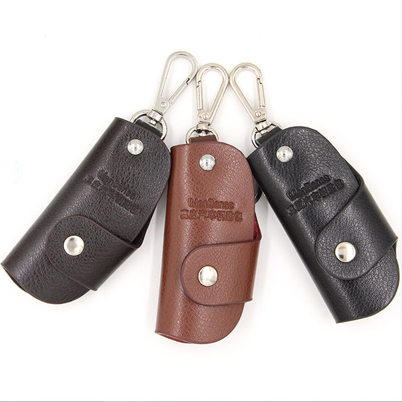 New PU Leather Keychain Men Women Key Holder Organizer Pouch Cow Split Car Key Bag Wallet Housekeeper Key Case Mini Card Bag