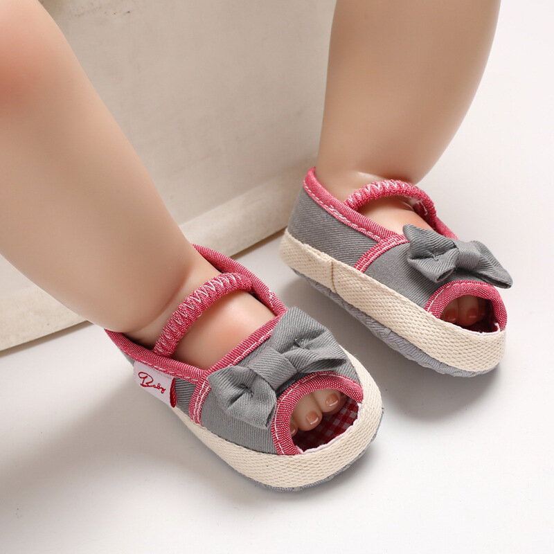 Zapatos de princesa de verano para niñas, zapatillas de cuna sin cordones con lazo Floral, suela suave, primeros pasos, recién nacidos de 0 a 18M