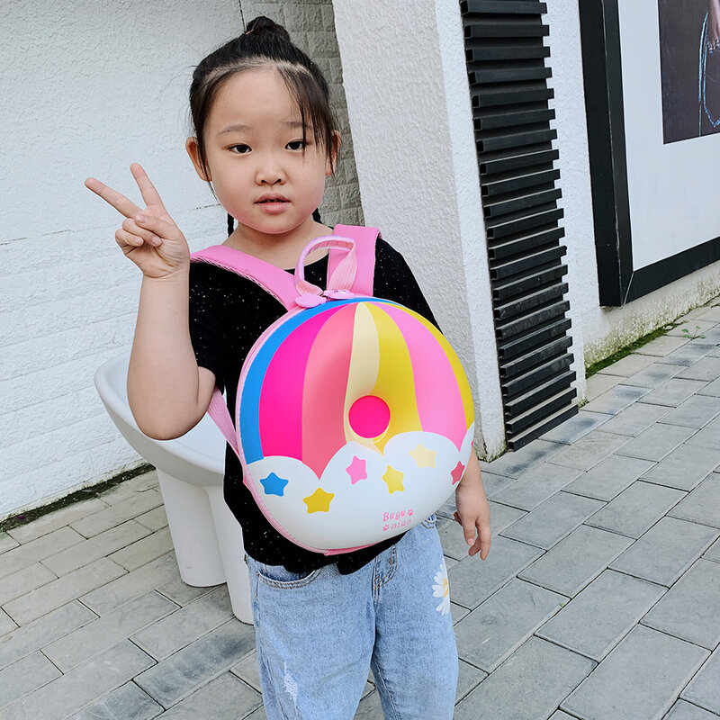 Детский Радужный рюкзак с пончиками для мальчиков и девочек, школьные портфели для учебников с мультипликационным рисунком, детский подаро...