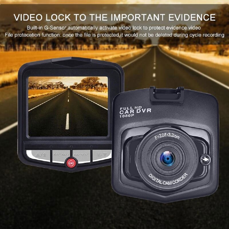 Caméra DVR de voiture 1080P 2.4 pouces LCD, Vision nocturne IR, caméscope vidéo de conduite, Angle de prise de vue 170 ° HD, capteur G, Dashcam