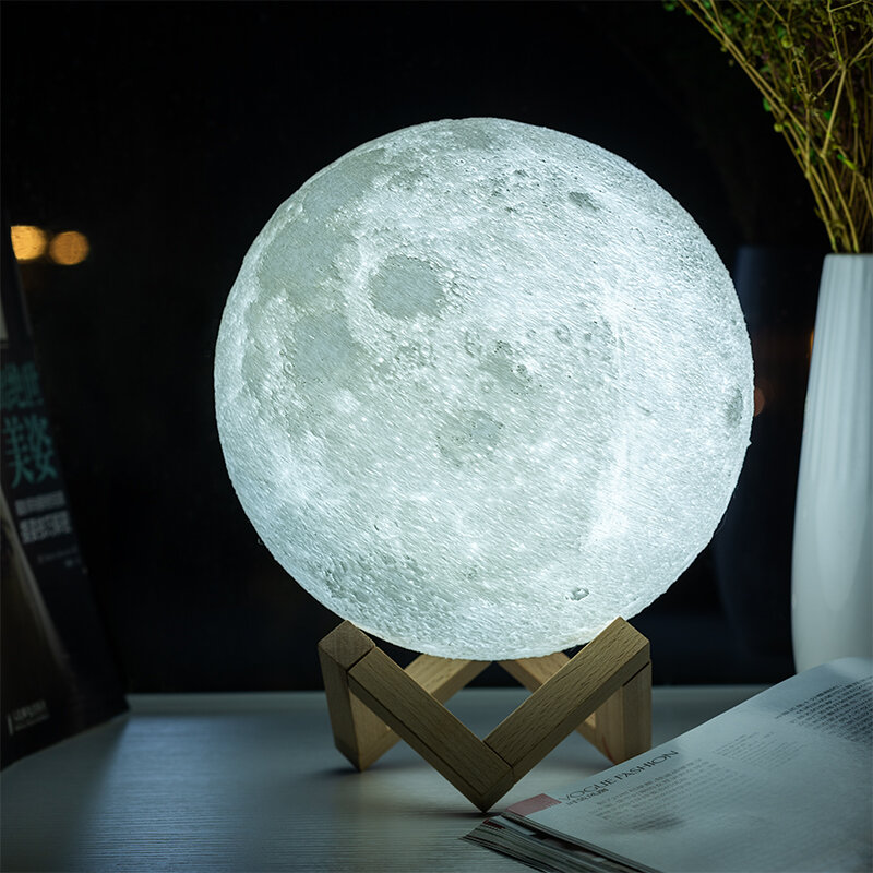 Lámpara de luz LED en forma de luna, nueva luz decorativa de noche con impresión en 3D que cambia de color al tocar, con USB