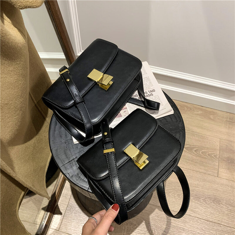 Korean Style Small Box Crossbody Bags For Women Designer Brand Lock Phone Purse High Quality Smooth PU Leather Shoulder Bag 2021