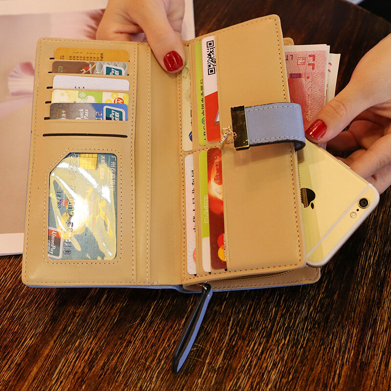 Luksusowe markowe portfele dla kobiet 2020 moda multi-card długi portfel złoty wklęsły liść moneta torebka wielofunkcyjny wszechstronny sprzęgło