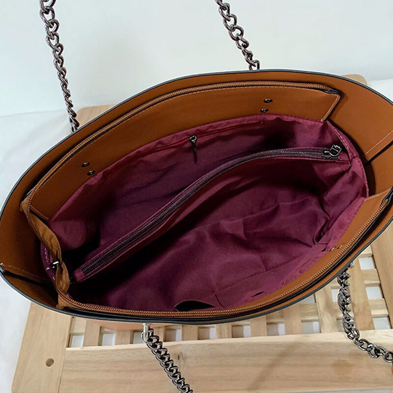 جديد مصمم بلون مقاوم للماء بولي Leather حقائب كتف جلدية للنساء 2021 سلسلة حقائب نسائية حقائب السفر سعة كبيرة