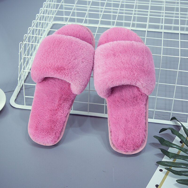 Zapatillas de felpa para mujer, pantuflas de una sola fila, fondo suave, antideslizante, cálidas, para el hogar, Otoño e Invierno